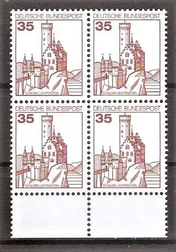 Briefmarke BRD Mi.Nr. 1139 A I ** Viererblock ! Burgen und Schlösser 1982 / Schloss Lichtenstein