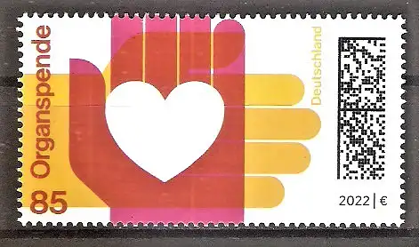 Briefmarke BRD Mi.Nr. 3693 ** Organspende 2022 / Zwei Hände halten Herz