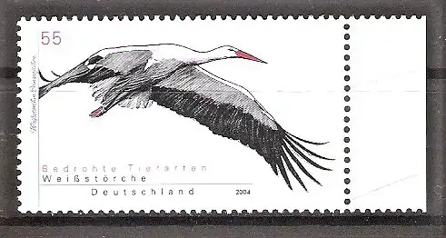 Briefmarke BRD Mi.Nr. 2393 ** Seitenrand rechts - Bedrohte Tierarten 2004 / Weißstorch (Ciconia ciconia)