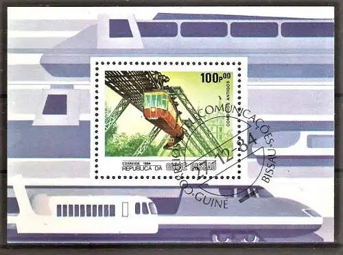 Briefmarke Guinea-Bissau Block 262 o (Mi.Nr. 833) Eisenbahn 1984 / Schwebebahn Wuppertal