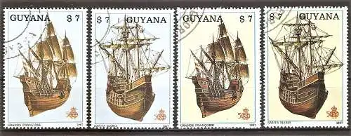 Briefmarke Guyana Mi.Nr. 2092-2095 o 500. Jahrestag der Entdeckung Amerikas 1992 (1988) / Kompletter Satz !