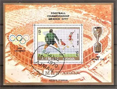 Briefmarke Ajman Block 189 A o (Mi.Nr. 531) Fussball-Weltmeisterschaft Mexiko 1970 / Torwart