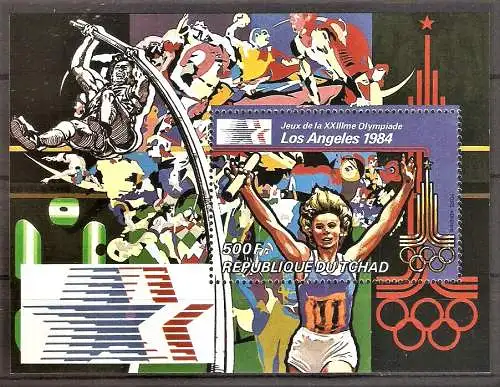 Briefmarke Tschad Block 107 A ** (Mi.Nr. 923) Olympiade Los Angeles 1984 / Staffellauf