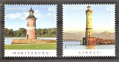 Briefmarke BRD Mi.Nr. 3156-3157 ** Leuchttürme 2015 / Leuchtturm Moritzburg & Leuchtturm Lindau / Kompletter Satz !