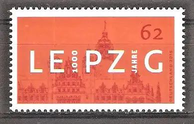 Briefmarke BRD Mi.Nr. 3164 ** 1000 Jahre Leipzig 2015 / Grafik des Neuen Rathauses von 1899