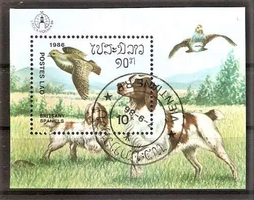Briefmarke Laos Block 113 o (Mi.Nr. 951 o) Brittany Spaniels