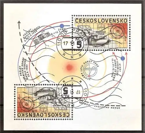 Briefmarke Tschechoslowakei Mi.Nr. 2809 o / Block 64 o Internationales Weltraumprojekt „Venus – Halley“ 1985