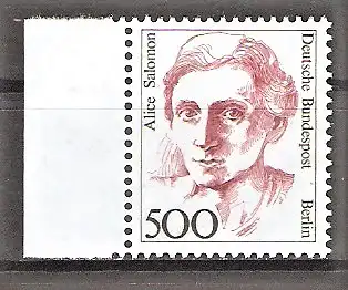 Briefmarke Berlin Mi.Nr. 830 ** Seitenrand links - 5,00 DM Frauen der deutschen Geschichte 1989 / Alice Salomon