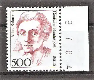 Briefmarke Berlin Mi.Nr. 830 ** Seitenrand rechts - 5,00 DM Frauen der deutschen Geschichte 1989 / Alice Salomon