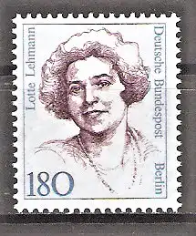 Briefmarke Berlin Mi.Nr. 844 ** 1,80 DM Frauen der deutschen Geschichte 1989 / Lotte Lehmann (1888-1976), Sängerin
