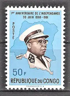 Briefmarke Kongo - Kinshasa Mi.Nr. 72 ** Erster Jahrestag der Unabhängigkeit 1961 / Präsident Kasavubu