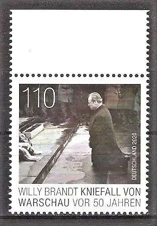 Briefmarke BRD Mi.Nr. 3579 ** Oberrand -50. Jahrestag des Kniefalls von Warschau 2020 / Bundeskanzler Willy Brandt