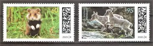 Briefmarke BRD Mi.Nr. 3608-3609 ** Tierbabys 2021 / Feldhamster & Alpensteinbock / Kompletter Satz !