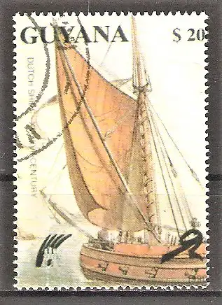 Briefmarke Guyana 3297 o Schiffe 1990 / Holländisches Schiff (16./17. Jh.)