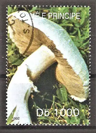 Briefmarke Sao Tome & Principe Mi.Nr. 1352 o Pilze 1992 / Wiesenchampignon (Agaricus campestre)