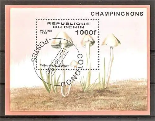 Briefmarke Benin Mi.Nr. 855 o / Block 22 o Pilze 1996 / Aztekischer Kahlkopf (Psilocybe aztecorum)
