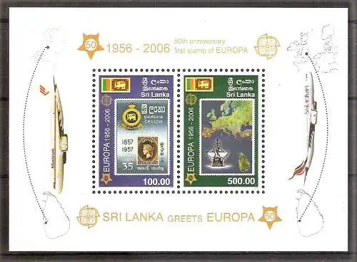 Briefmarke Sri Lanka Block 102 ** (Mi.Nr. 1525-1526) 50 Jahre Europamarken 2006
