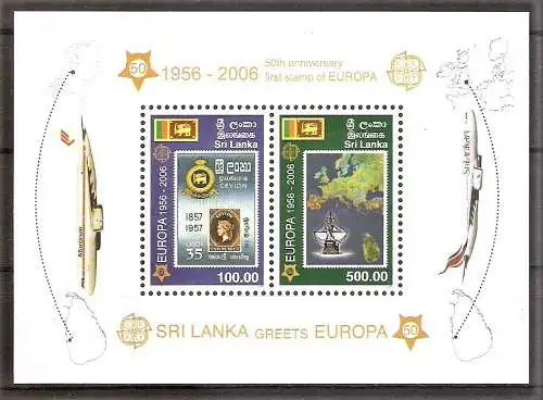 Briefmarke Sri Lanka Mi.Nr. 1525-1526 ** / Block 102 ** 50 Jahre Europamarken 2006
