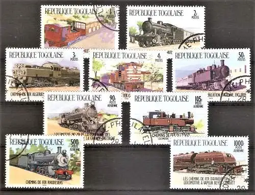 Briefmarke Togo Mi.Nr. 1807-1815 o Lokomotiven 1984 / Kompletter Satz !