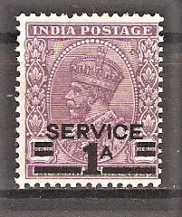 Briefmarke Indien Dienstmarke Mi.Nr. 101 ** (Freimarke MiNr. 131 mit Aufdruck „SERVICE“ und des neuen Wertes) 1939