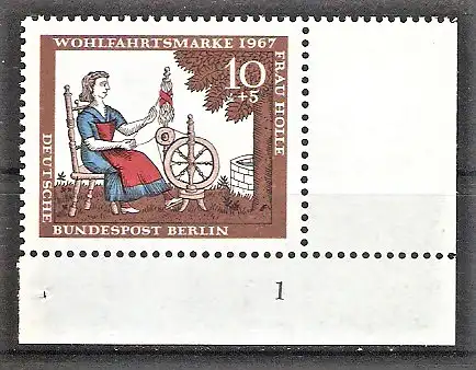Briefmarke Berlin Mi.Nr. 310 ** BOGENECKE u.r. mit FORMNUMMER 1 / Wohlfahrt 1967 - Märchen „Frau Holle“