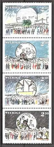 Briefmarke Schweden Mi.Nr. 1530-1533 ** Einweihung des neuen Sport- und Kulturzentrums „Globen“ in Stockholm 1989 / Kompletter Satz