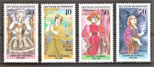 Briefmarke BRD Mi.Nr. 908-911 ** Bedeutende deutsche Frauen 1976 / Schauspielerinnen und Theaterleiterinnen / Kompletter Satz !