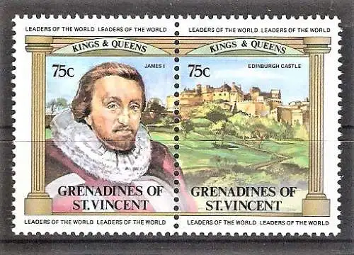 Briefmarke St. Vincent - Grenadinen Mi.Nr. 274-275 ** Englische Monarchen 1983 / König Jakob I. & Schloss von Edinburgh