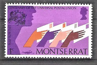 Briefmarke Montserrat Mi.Nr. 305 ** 100 Jahre Weltpostverein (UPU) 1974 / Hände mit Briefen