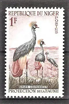 Briefmarke Niger Mi.Nr. 1 ** Tierschutz 1959 / Kronenkranich (Balearica pavonina)