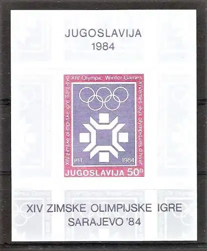 Briefmarke Jugoslawien Mi.Nr. 2013 ** / Block 22 ** Olympische Winterspiele 1984, Sarajevo / Emblem der Olympischen Winterspiele