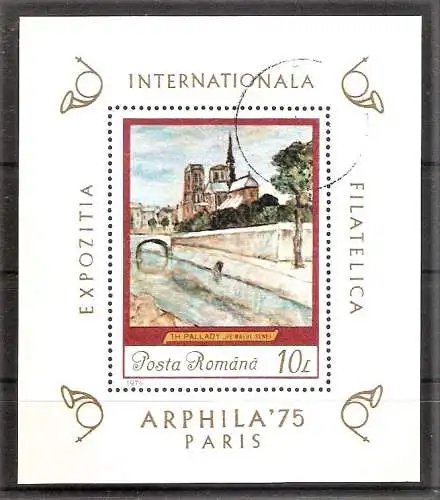 Briefmarke Rumänien Block 120 o (Mi.Nr. 3265 o) ARPHILA ’75 / "Am Ufer der Seine" von Theodor Pallady