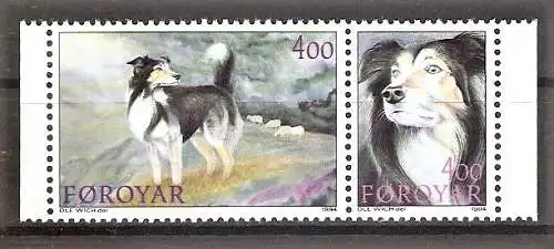 Briefmarke Färöer Mi.Nr. 262-263 ** Zusammendruck - Färöische Hütehunde 1994 / Kompletter Satz !