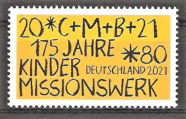 Briefmarke BRD Mi.Nr. 3582 ** 175 Jahre Kindermissionswerk 2021 / Haussegensinschrift der Sternsinger
