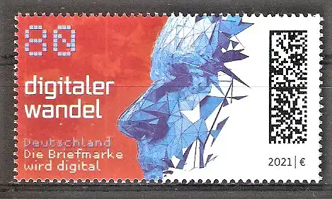 Briefmarke BRD Mi.Nr. 3590 ** Digitaler Wandel 2021 / Computergraphik eines menschlichen Gesichtes
