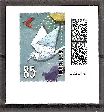 Briefmarke BRD Mi.Nr. 3652 ** Welt der Briefe 2021 (selbstklebend aus Folienblatt) / Brieftauben aus gefaltetem Papier
