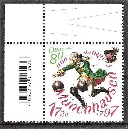 Briefmarke BRD Mi.Nr. 3546 ** Bogenecke oben links - 300. Geburtstag Freiherr von Münchhausen 2020