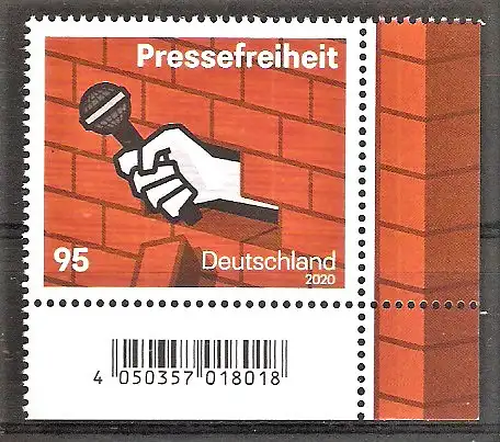 Briefmarke BRD Mi.Nr. 3515 ** Bogenecke unten rechts - Pressefreiheit 2020