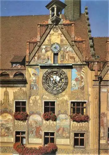 Ansichtskarte Deutschland - Ulm / Rathausfassade mit Astronomischer Kunstuhr und Wandfresken (16.Jh.) (1800)
