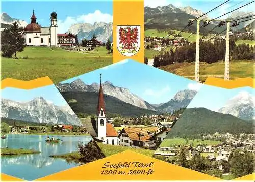 Ansichtskarte Österreich - Seefeld / Tirol - Seekirchl, Gschwandkopflift, Wildsee, Seefeld mit Karwendel, Seefeld mit Hohe Munde (2062)