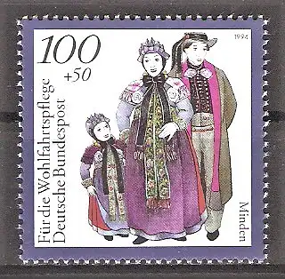 Briefmarke BRD Mi.Nr. 1759 ** Wohlfahrt 1994 / Deutsche Trachten - Minden (Nordrhein-Westfalen)