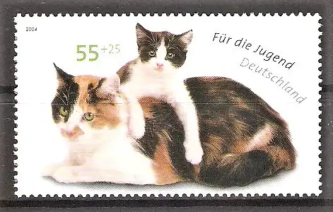 Briefmarke BRD Mi.Nr. 2404 ** Katzen 2004 / Katzenmutter mit Jungem