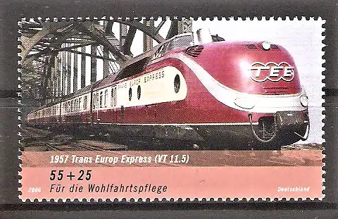 Briefmarke BRD Mi.Nr. 2562 ** Eisenbahnen in Deutschland 2006 / Trans Europ Express VT 11.5 (1957)