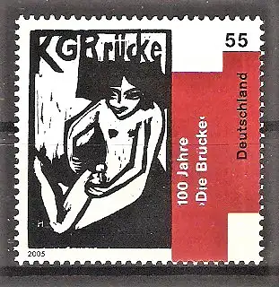 Briefmarke BRD Mi.Nr. 2458 ** Künstlergruppe „Die Brücke“ 2005 / "Sitzende Fränzi" - Holzschnitt von Erich Heckel