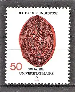 Briefmarke BRD Mi.Nr. 938 ** 500 Jahre Universität Mainz 1977 / Rektoratssiegel der Universität Mainz