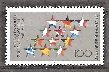 Briefmarke BRD Mi.Nr. 1724 ** Vierte Direktwahlen zum Europäischen Parlament 1994 / Sterne mit Flaggen der Mitgliedstaaten