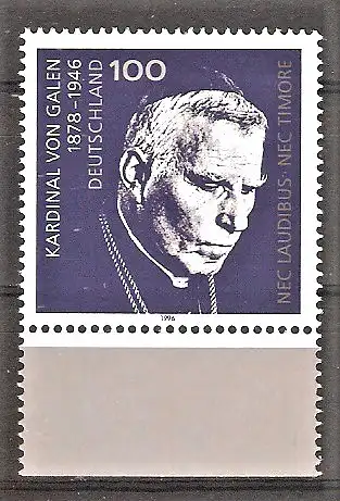 Briefmarke BRD Mi.Nr. 1848 ** Unterrand - 50. Todestag von Clemens August Graf von Galen 1996 / Bischof von Münster und Kardinal