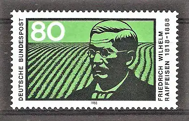 Briefmarke BRD Mi.Nr. 1358 ** 100. Todestag von Friedrich Wilhelm Raiffeisen 1988 / Sozialreformer und Genossenschaftsgründer