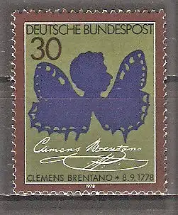 Briefmarke BRD Mi.Nr. 978 ** 200. Geburtstag von Clemens Brentano 1978 / Dichter als Schmetterling
