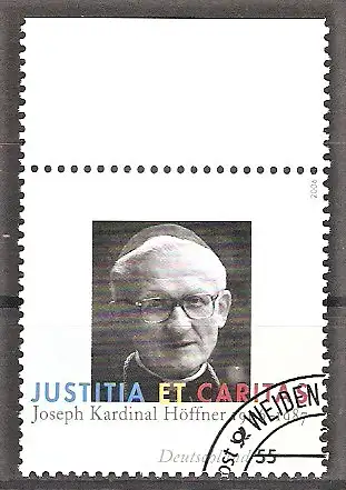 Briefmarke BRD Mi.Nr. 2572 o Oberrand - 100. Geburtstag von Joseph Kardinal Höffner 2006 / Erzbischof von Köln
